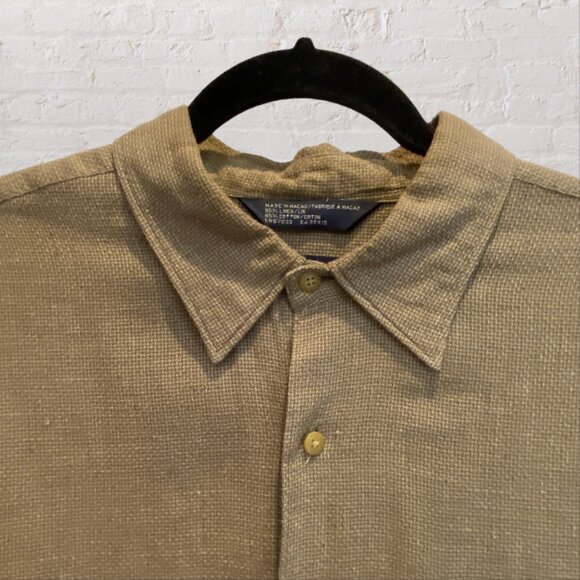 NAUTICA -- Men's Shirt, Linen, Short Sleeved Button Down, Collar, Beige, Pocket - Picture 3 of 9